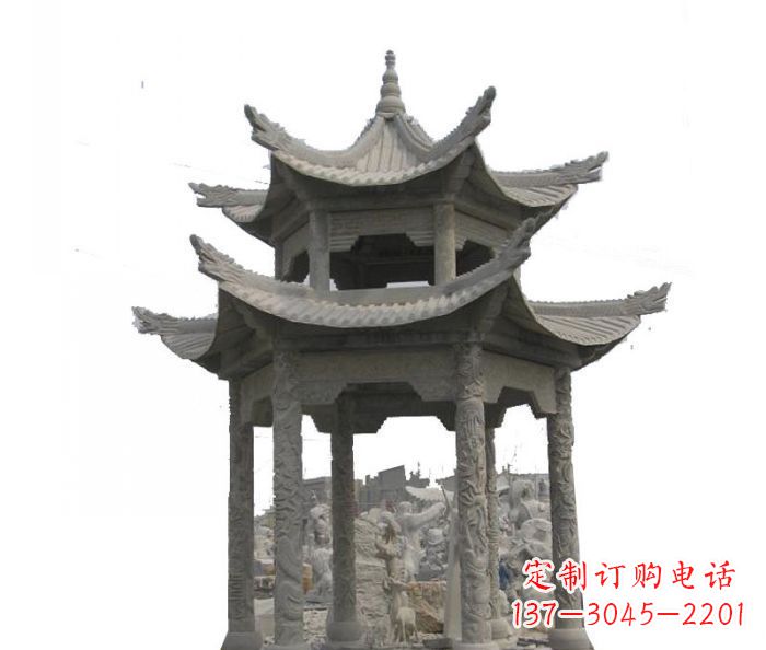 聊城双层仿古石雕凉亭 (2)