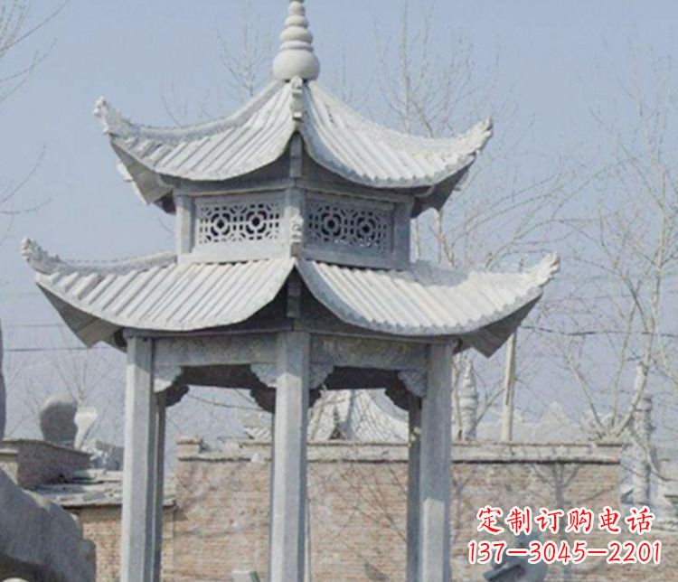 聊城双层仿古六角凉亭石雕