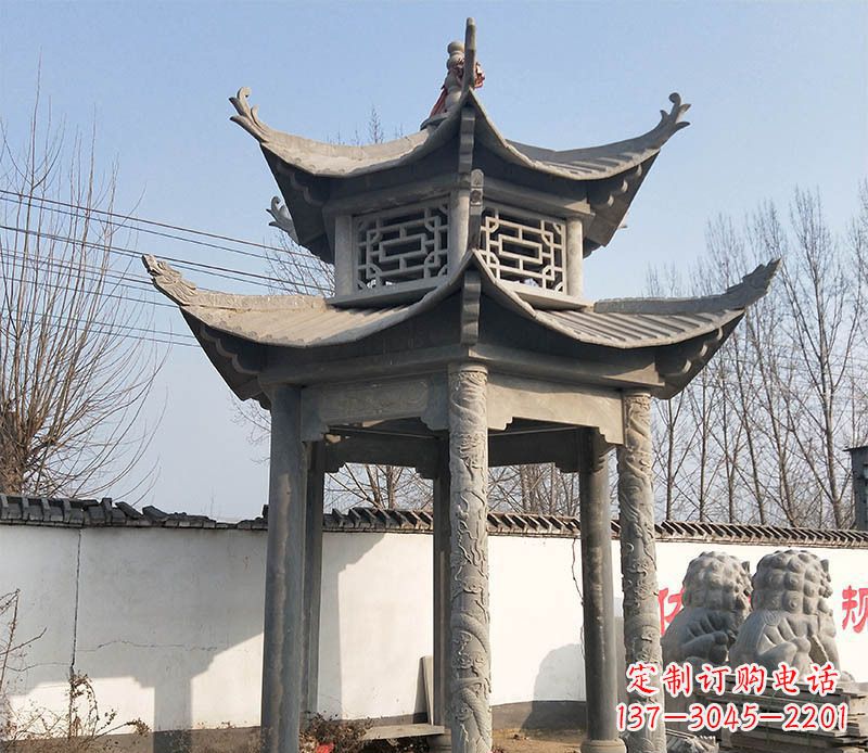 聊城双层户外凉亭石雕 (2)