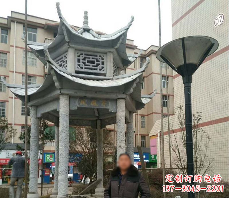 聊城双层六角凉亭石雕