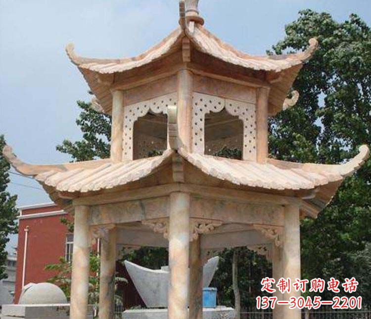 聊城双层晚霞红凉亭石雕