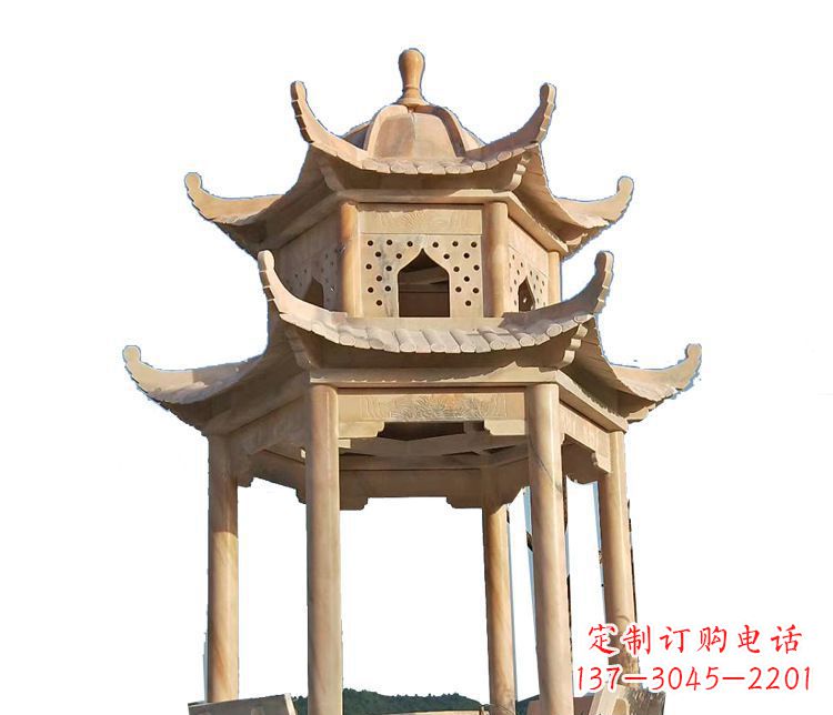 聊城双层晚霞红凉亭石雕 (2)