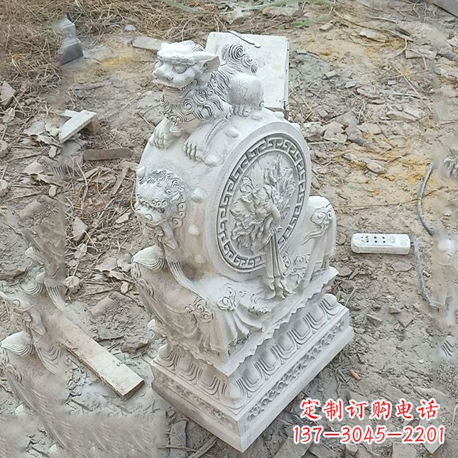 聊城双龙石雕门墩汉白玉狮子头