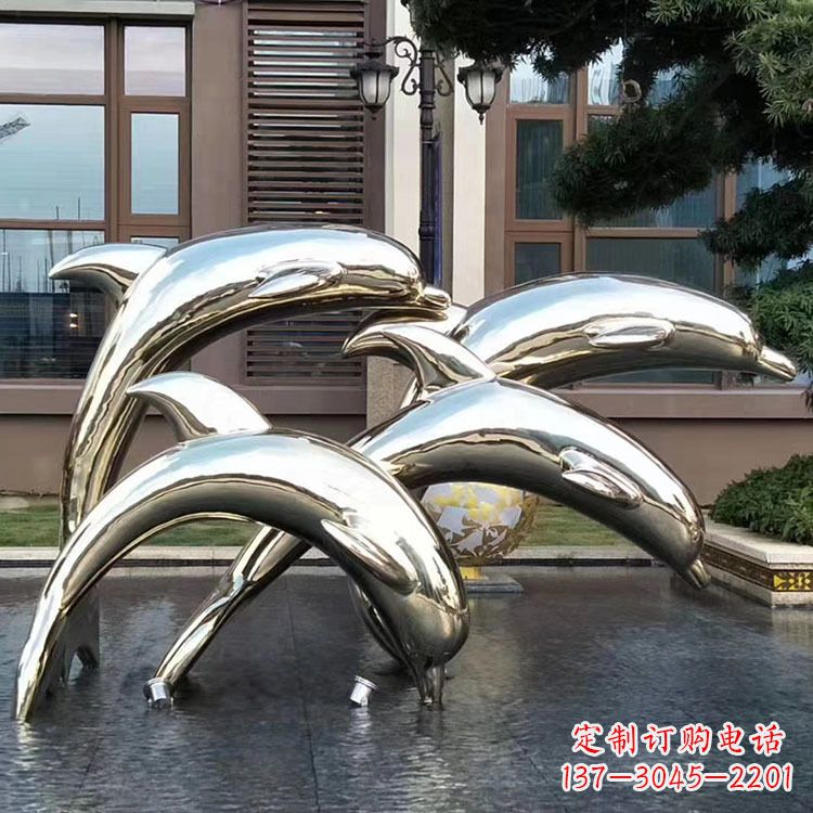 聊城水景不锈钢海豚雕塑-城市广场创意动物雕塑