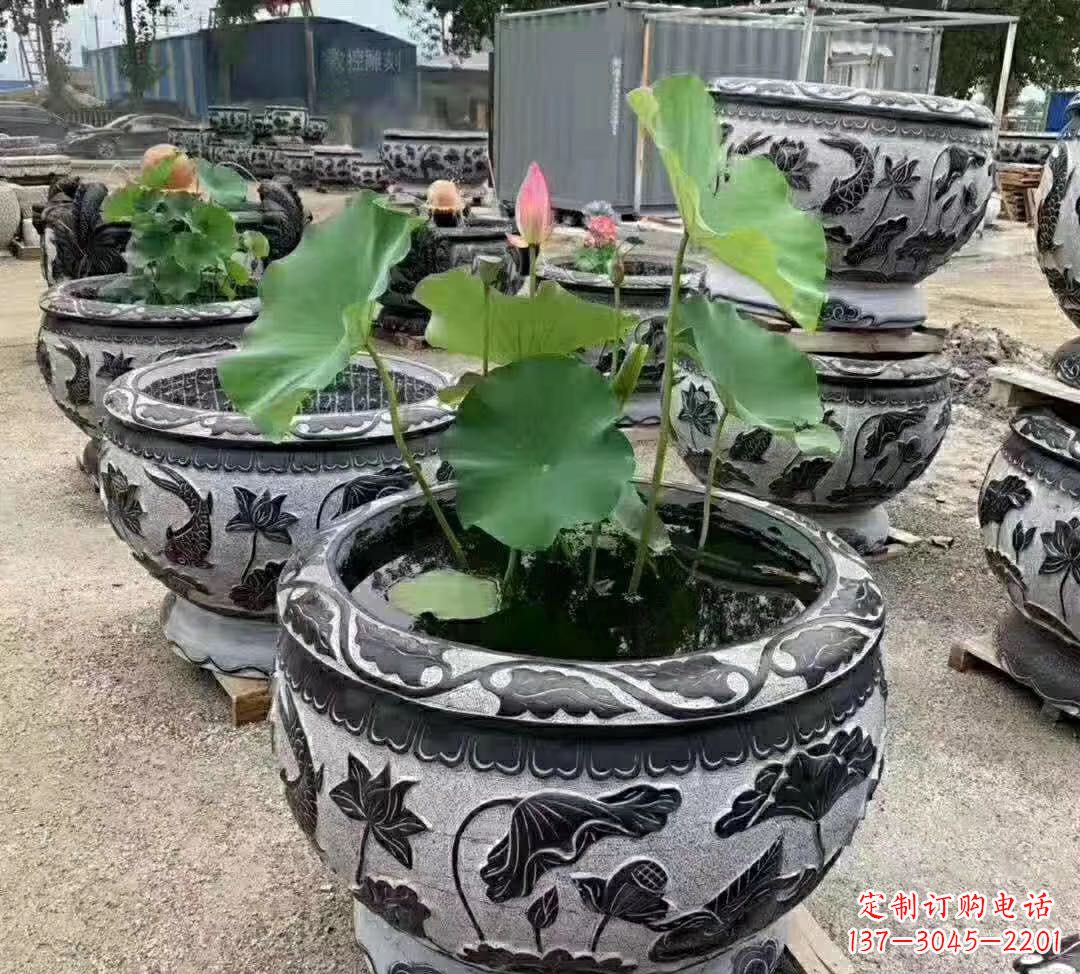 聊城睡莲石浮雕花盆雕塑公园景观雕塑