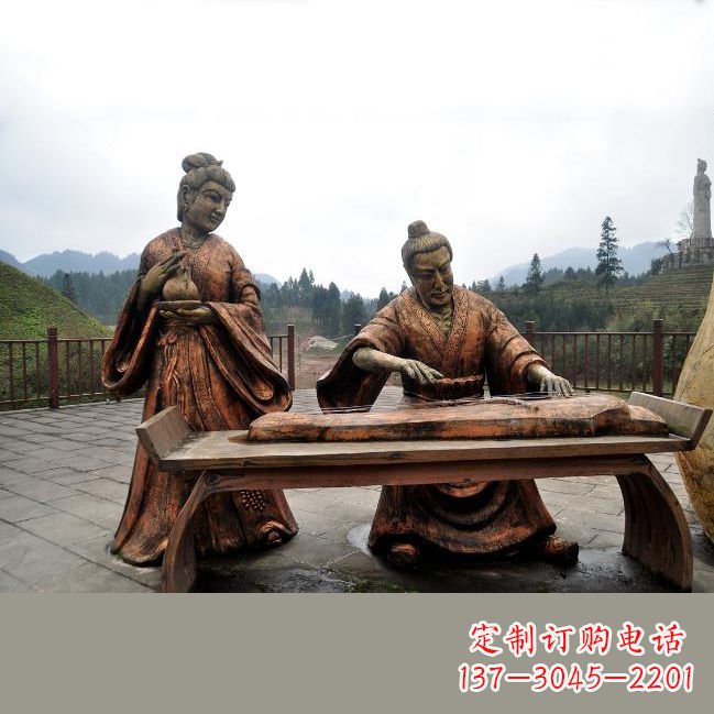 聊城司马相如与卓文君铜雕塑像-城市广场历史名人情景雕塑