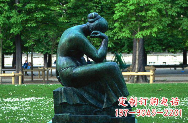 聊城思考的女人青铜人物铜雕