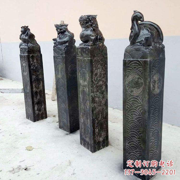 聊城四方神兽青石仿古栓马柱