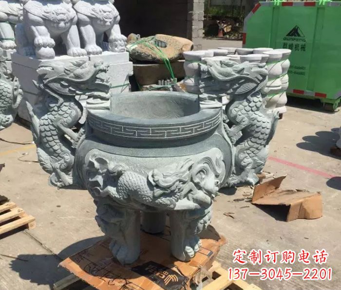 聊城寺庙景观青石龙头香炉石雕 (2)