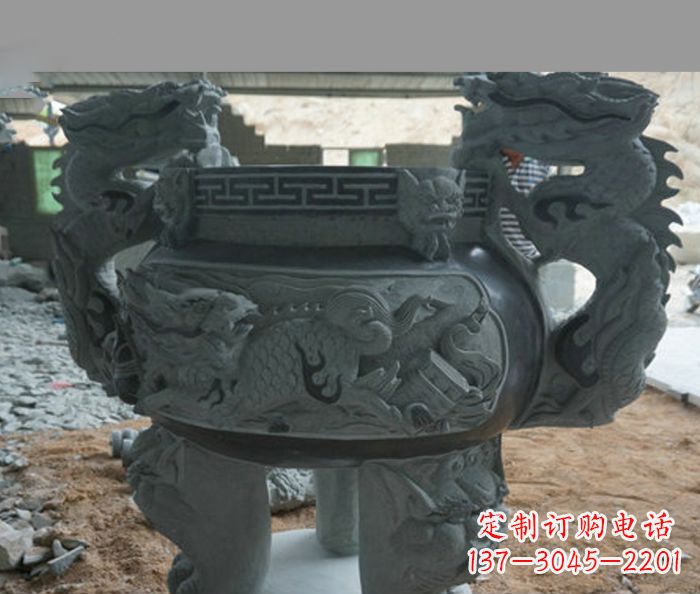聊城寺庙景观青石龙头香炉石雕