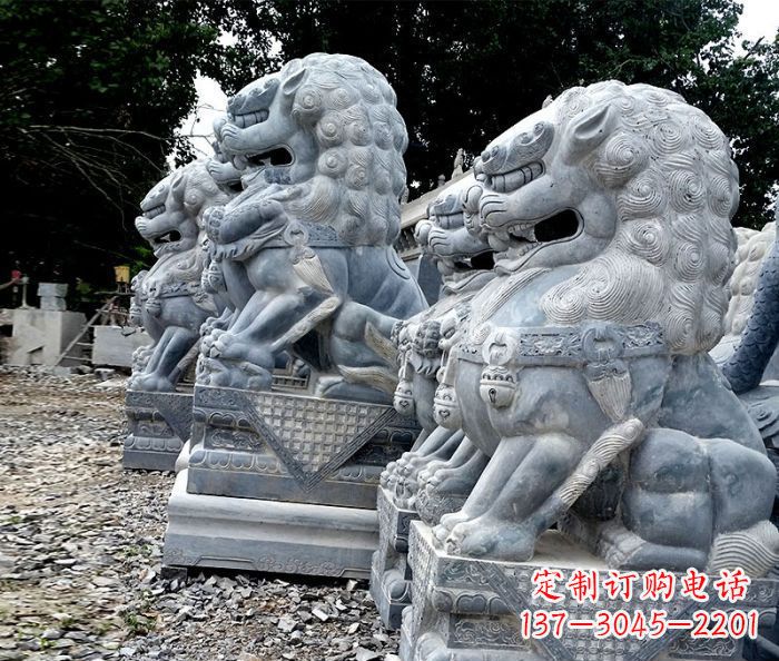 聊城寺庙青石狮子石雕 (2)