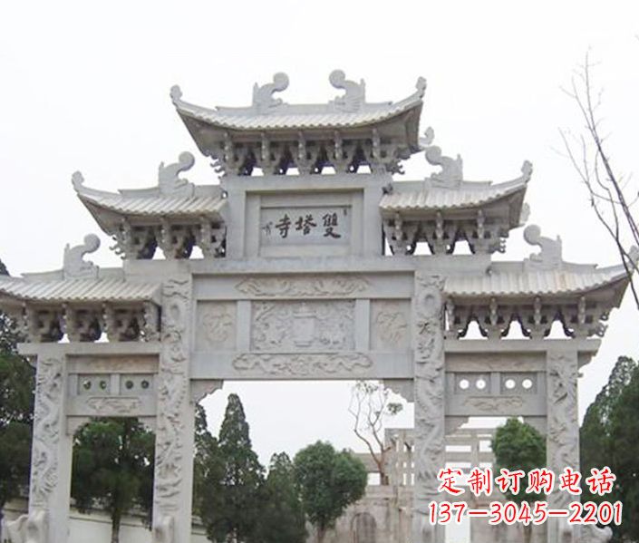 聊城寺庙三门牌坊石雕 (2)