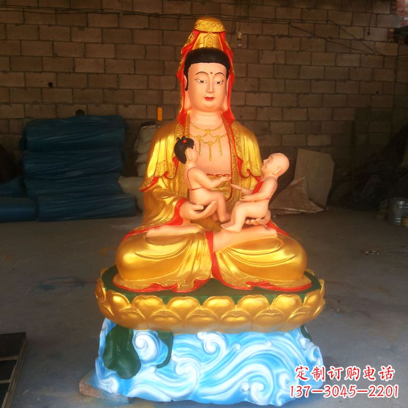 聊城送子观音彩绘漆金雕塑