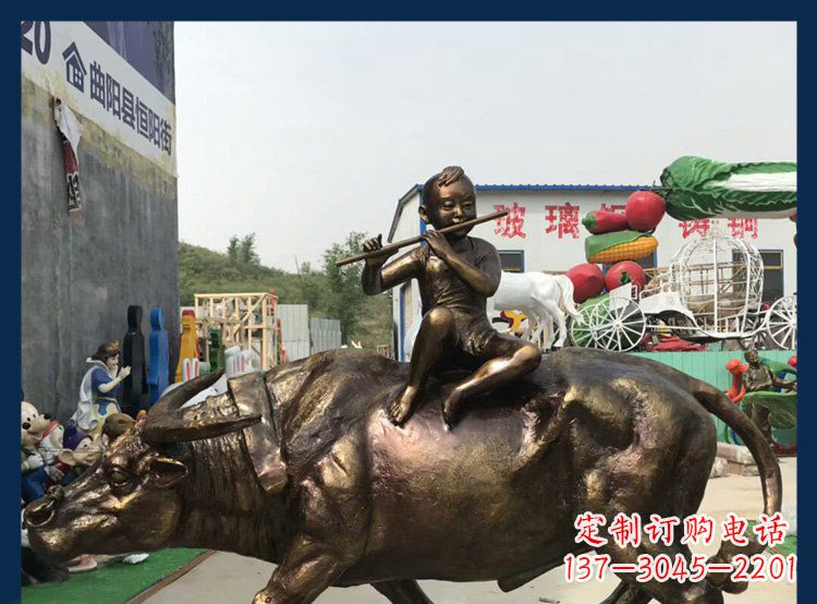 聊城田园铜雕木头骑黄牛动物雕塑