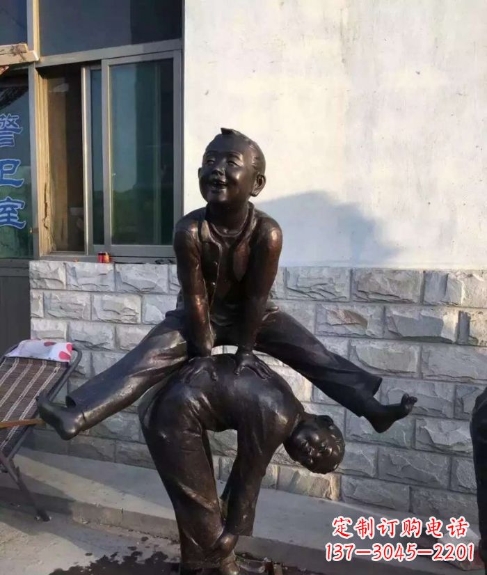 聊城跳马儿童铜雕 (2)
