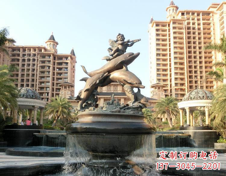 聊城跳跃的海豚和小天使喷泉铜雕