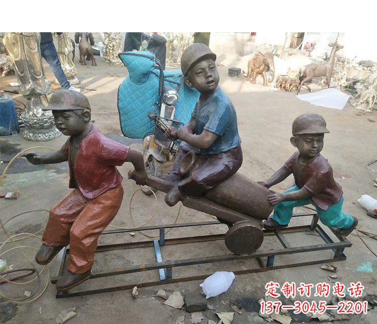 聊城铜雕彩绘庭院玩耍儿童雕塑