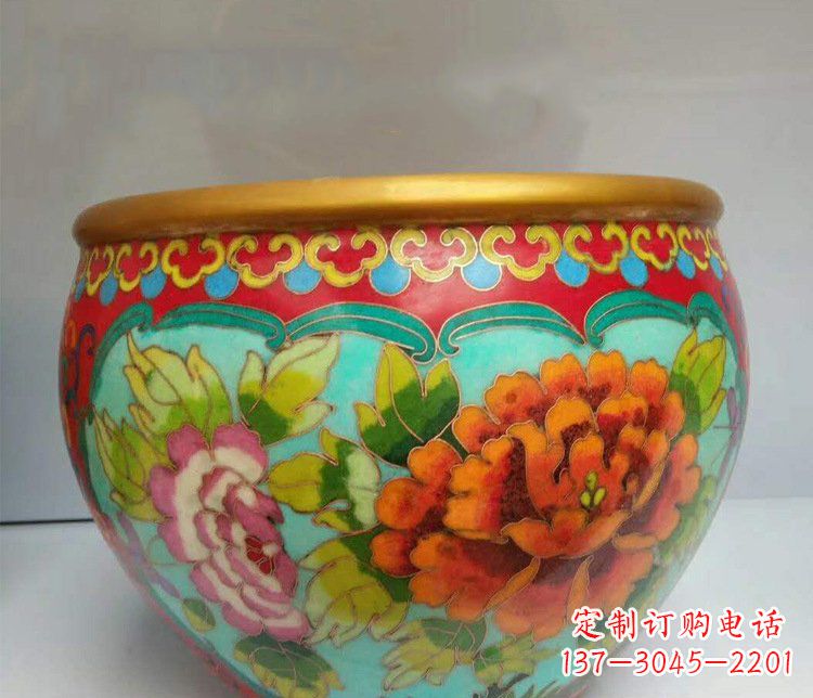 聊城铜雕彩绘庭院装饰景观水缸雕塑