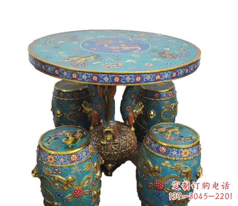 聊城铜雕彩绘小象圆桌景观摆件
