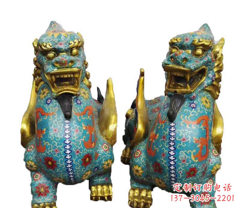 聊城铜雕彩绘镇宅麒麟雕塑摆件