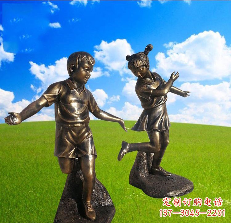 聊城铜雕儿童踢毽子