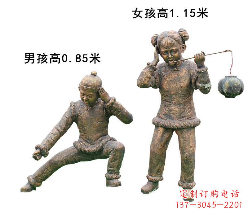 聊城铜雕放鞭炮的儿童童趣雕塑