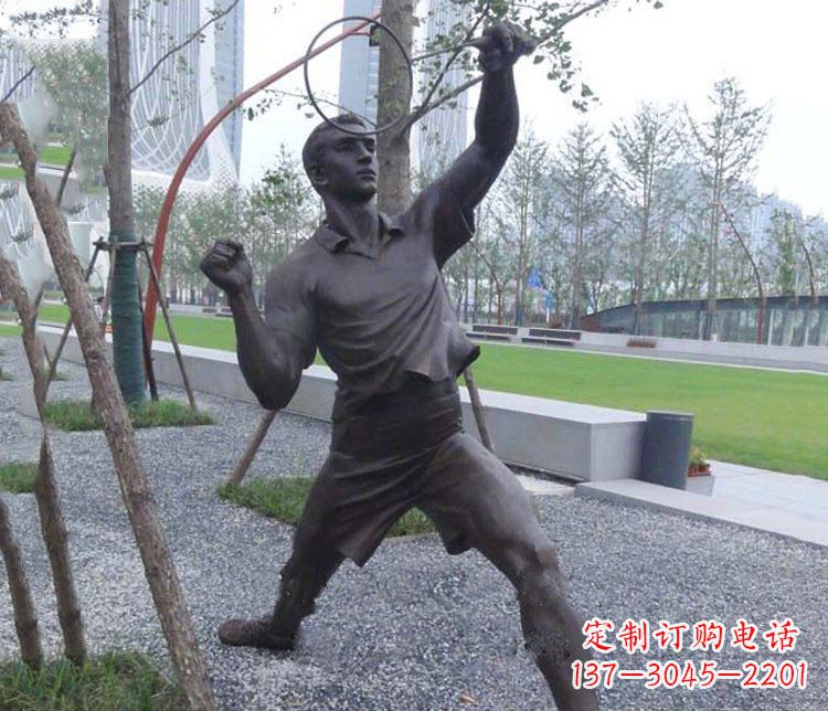 聊城铜雕户外公园打羽毛球运动人物摆件