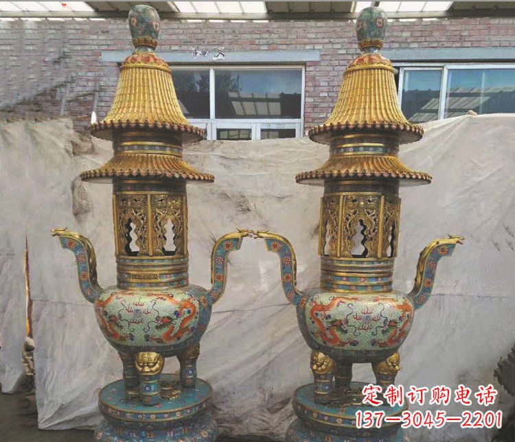 聊城铜雕景泰蓝香炉雕塑摆件
