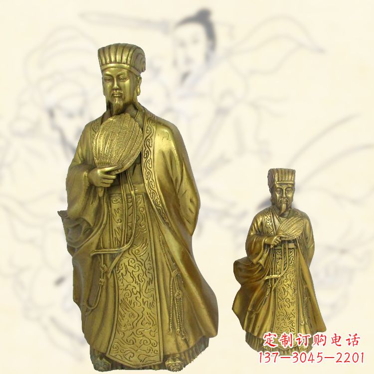 聊城铜雕名人诸葛亮雕像-纯铜铸造三国人物雕塑