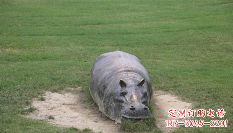 聊城铜雕趴着的河马