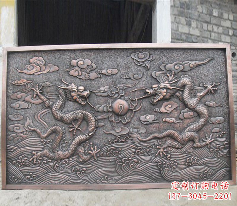 聊城铜雕双龙壁画景观摆件
