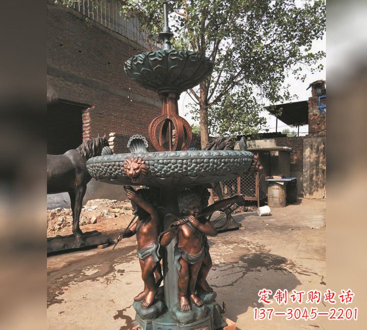 聊城铜雕双层西方儿童喷泉