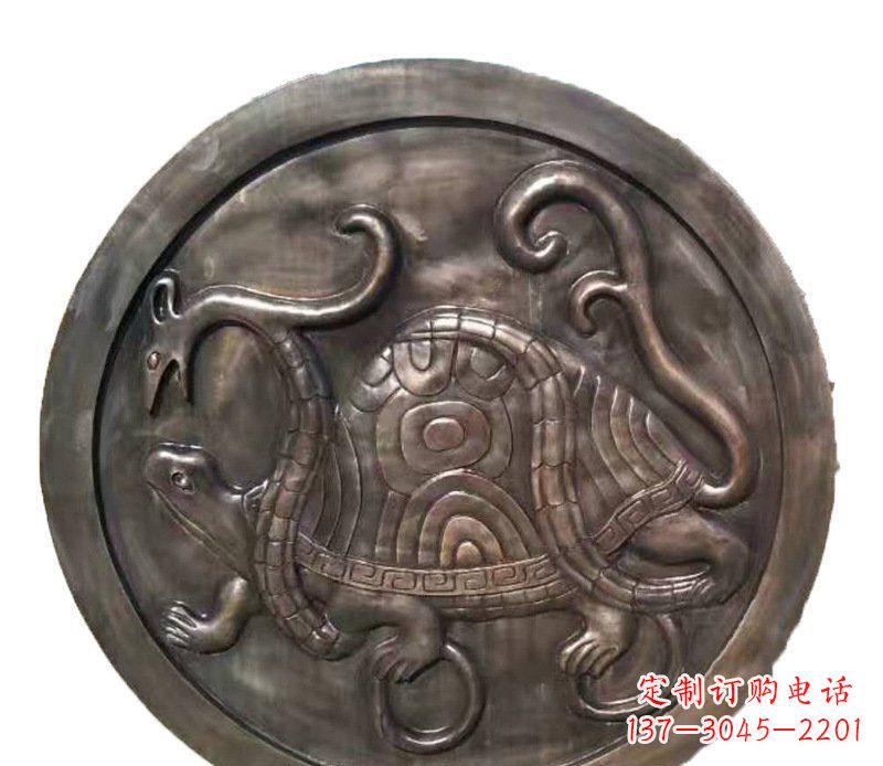 聊城铜雕乌龟与蛇壁画摆件