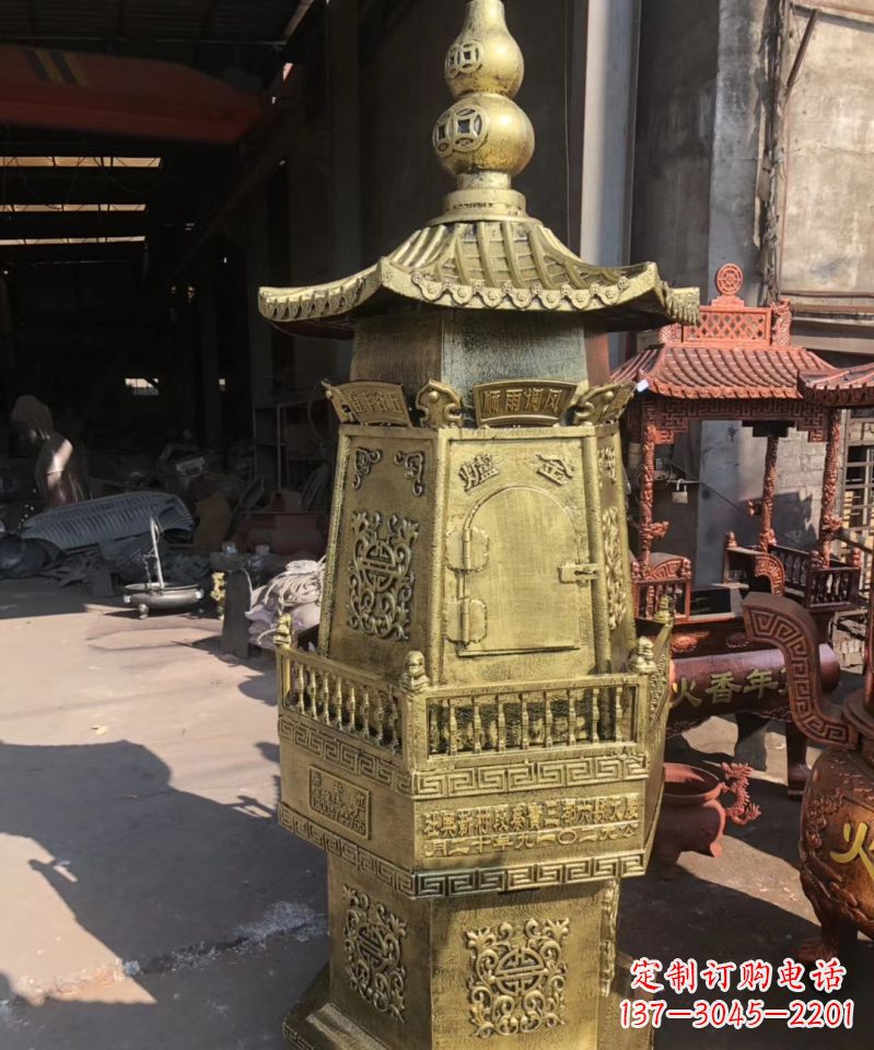 聊城铜雕香炉塔寺庙摆件