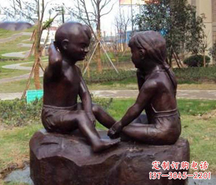 聊城铜雕小区玩游戏儿童雕塑