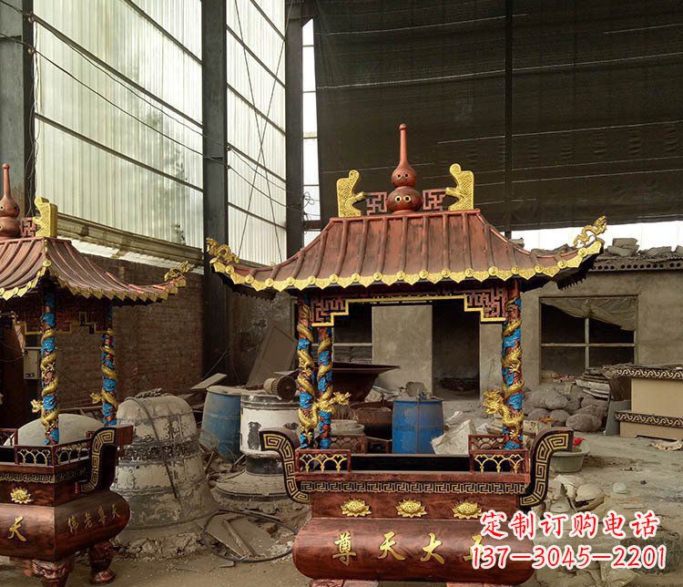 聊城铜雕小型寺庙香炉摆件