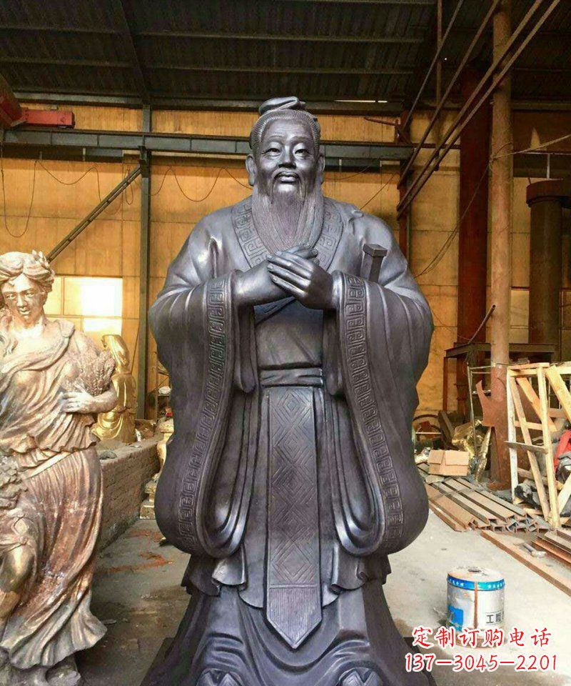 聊城铜雕校园孔子人像雕塑