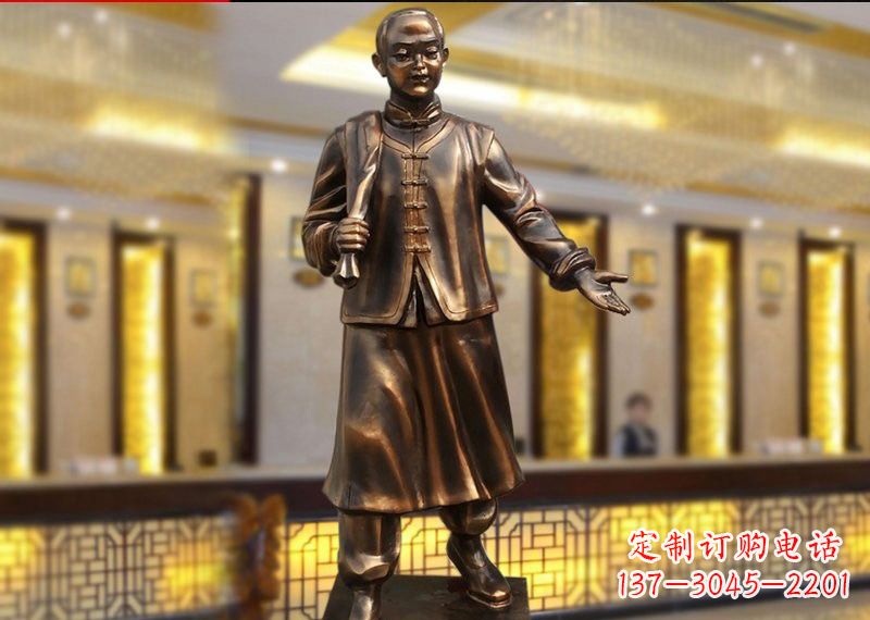 聊城铜雕迎宾人物店小二
