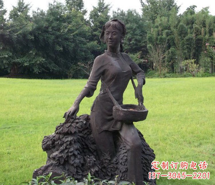 聊城铜雕园林采茶女孩人物雕塑