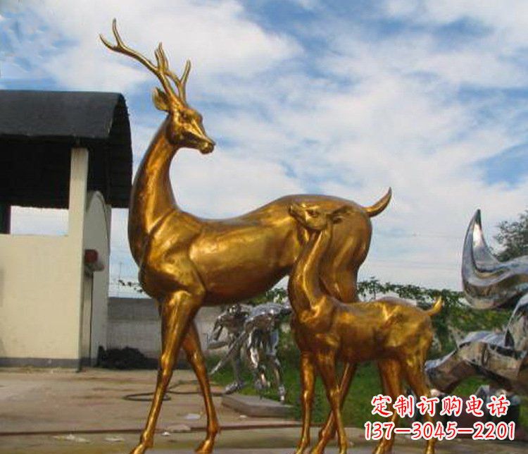 聊城铜雕园林动物母子鹿雕塑