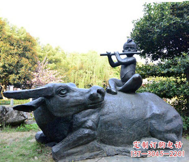 聊城铜雕园林牧童骑牛景观摆件