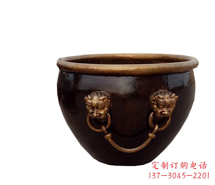 聊城铜雕圆形荷花水缸雕塑 (4)