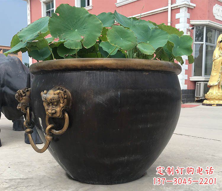 聊城铜雕圆形荷花水缸雕塑 (3)