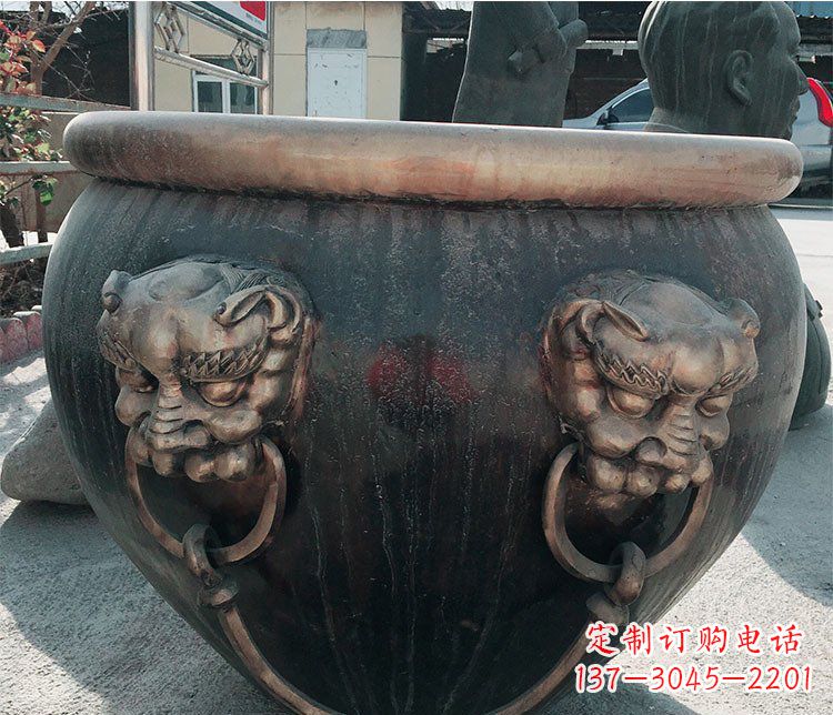 聊城铜雕圆形荷花水缸雕塑 (6)