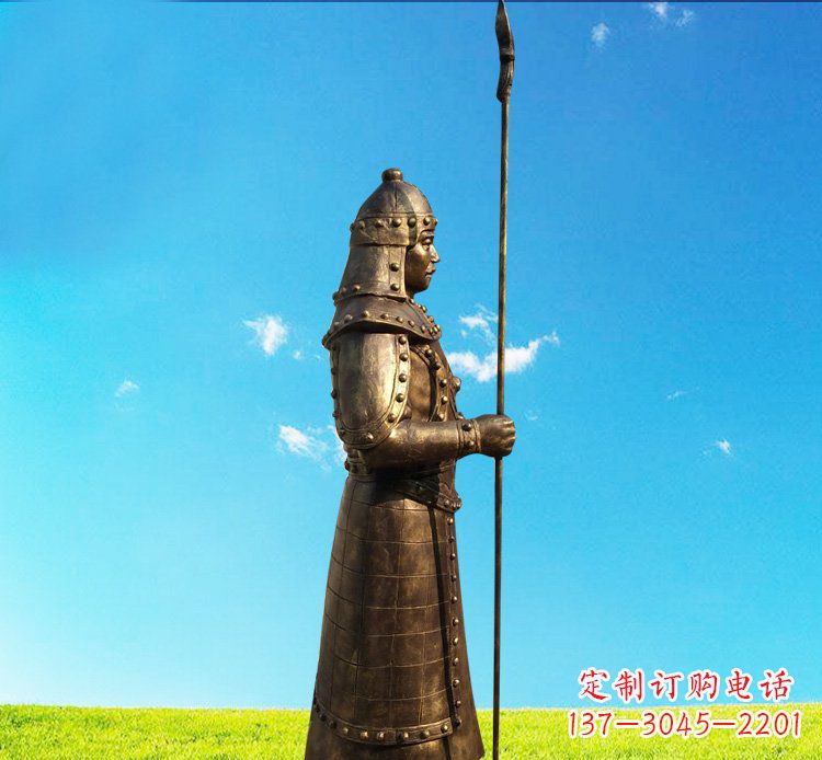 聊城铜雕战士站岗古代人物雕塑