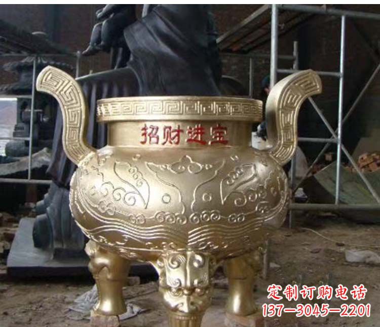 聊城铜雕招财进宝圆形香炉