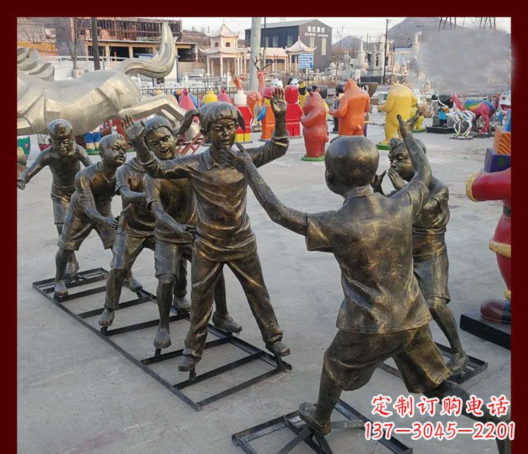 聊城玩老鹰捉小鸡的儿童铜雕