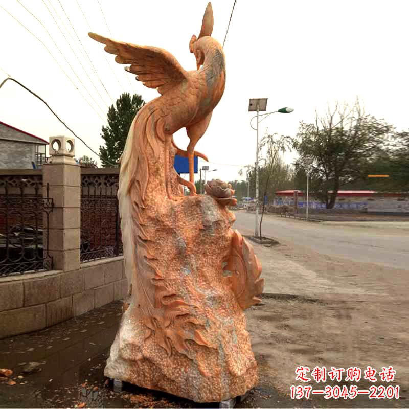 聊城晚霞红大理石瑞鸟凤凰雕塑