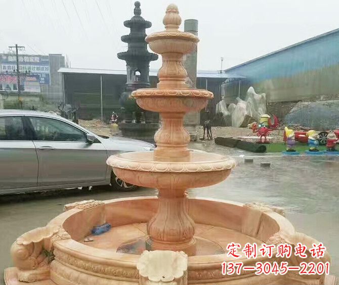 聊城晚霞红多层大型石雕喷泉 (3)
