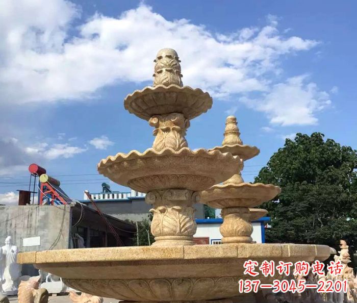 聊城晚霞红多层喷泉石雕